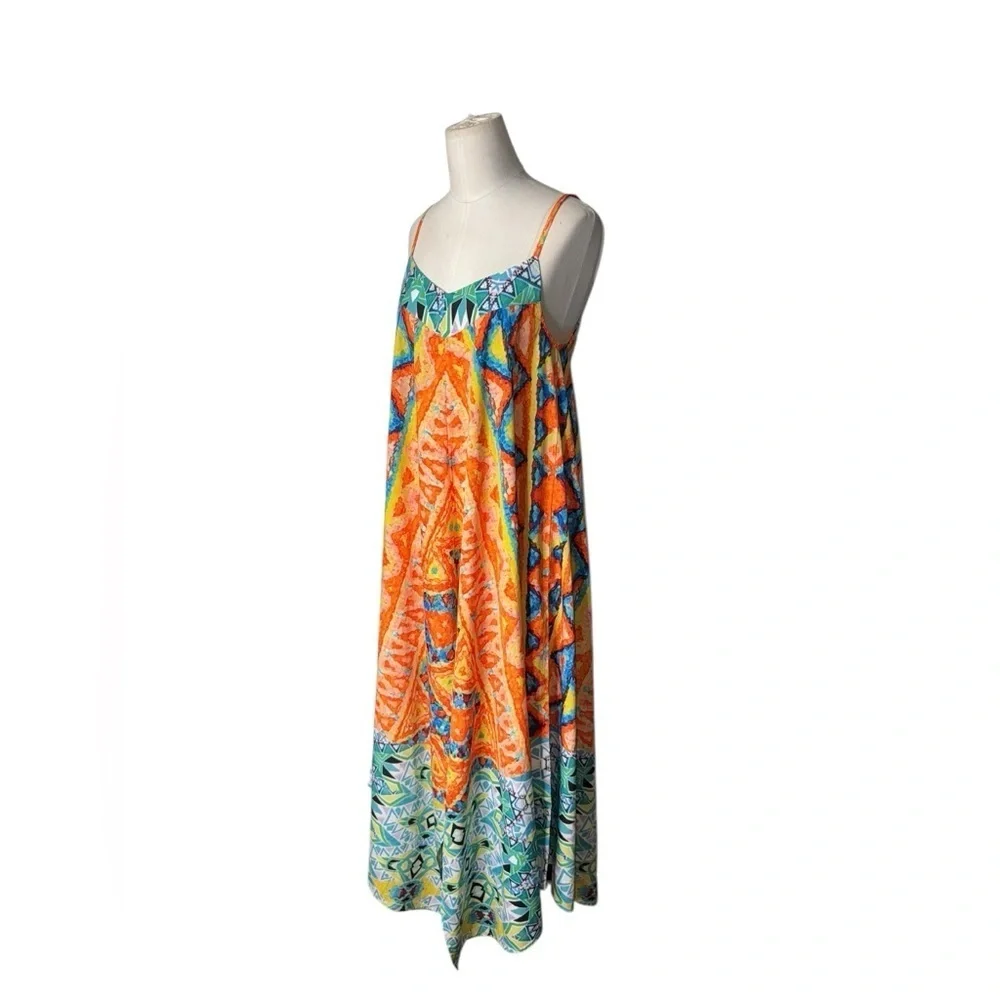 Boston Proper Boho Maxi Dress – Vibrant Tribal Print, Handkerchief Hem.